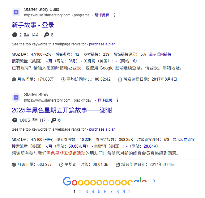 Google search results for Starter Story examples