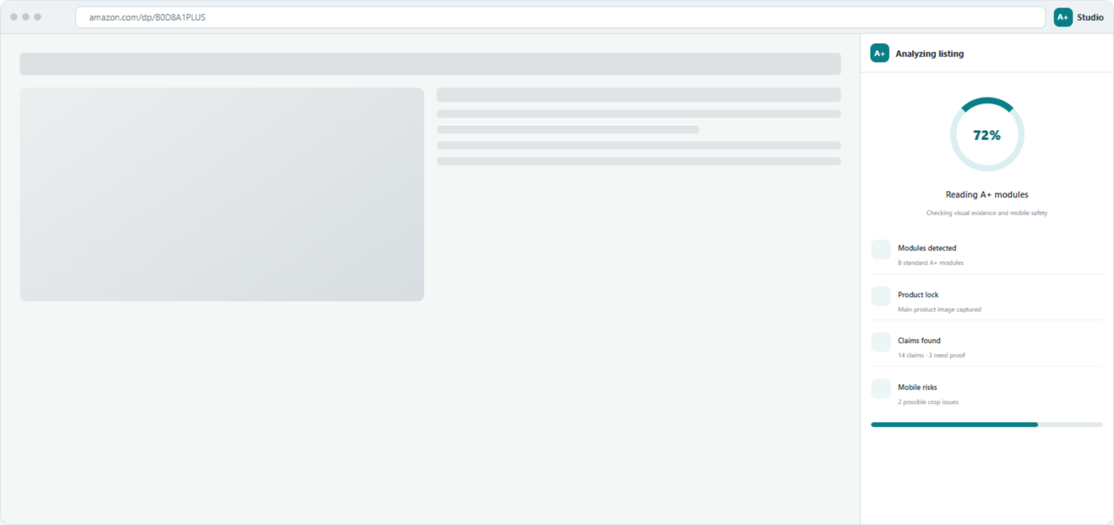 Amazon A+ Studio scan panel