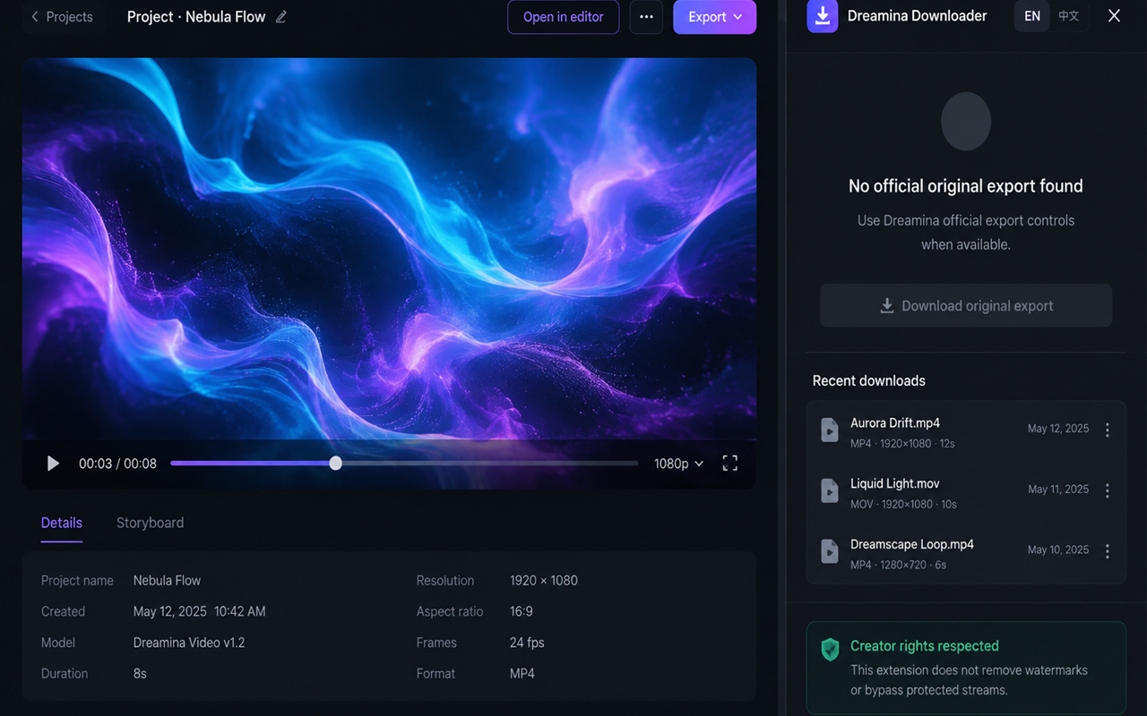 Dreamina Video Downloader safe state when no official original export is available